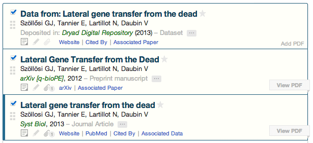 A list of papers in Paperpile